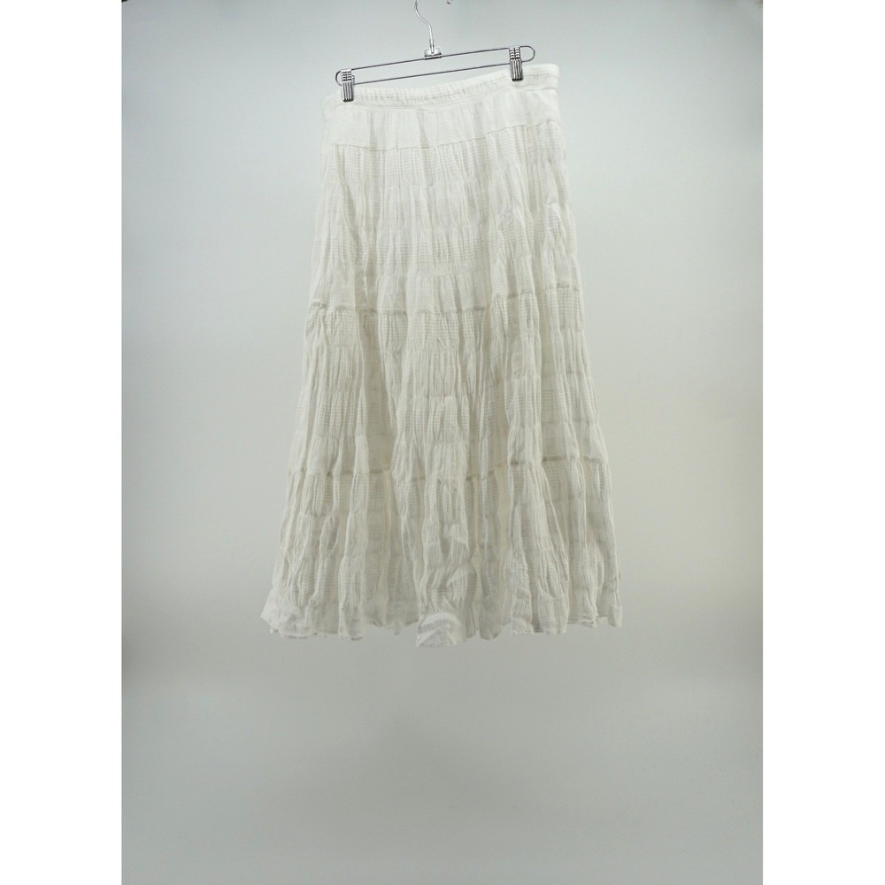 Max Studio Maxi Skirt Tiered praire Boho Cottagecore peasant romantic White sz L